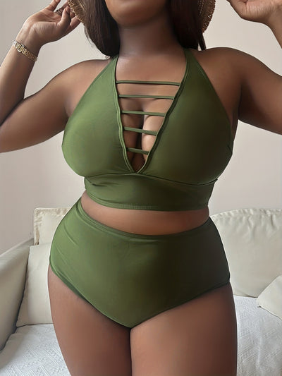 Bikini Talla Grande Escote Cruzado Ajustable con Detalles Calados - Image 9