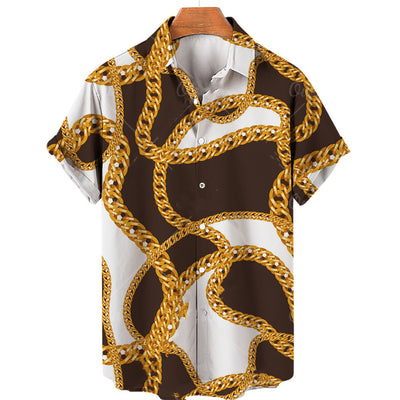 Playera Manga Corta Hombre Cadena Oro 3D Digital