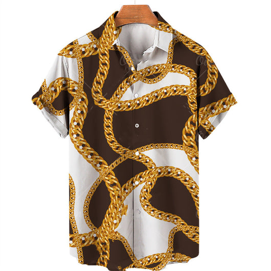 Playera Manga Corta Hombre Cadena Oro 3D Digital