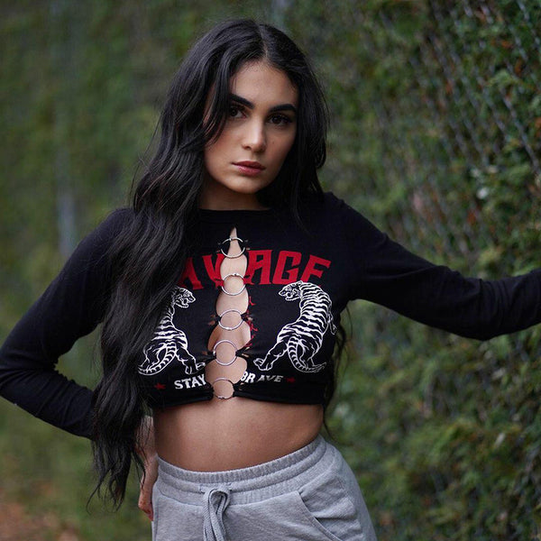 Blusa Ajustada de Manga Larga Cuello Redondo para Mujer