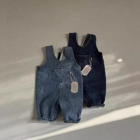 Pantalón Tipo Overol Denim Azul con Tirantes para Niños y Niñas