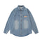 Camisa Denim Oversized con Bolsillos Bordados y Detalles Splash Ink