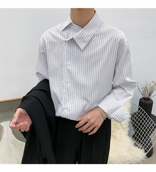 Camisa Casual Ejecutiva con Solapa Asimétrica y Rayas - Image 10