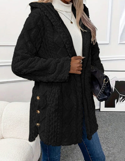 Abrigo Cardigan con Capucha y Botones - Chaqueta Larga de Invierno Color Sólido - Image 22