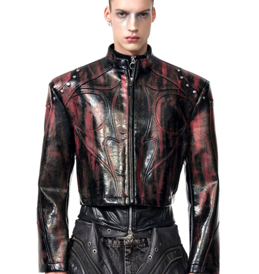 Chaqueta de Cuero para Hombre con Cuello Alto y Hombreras - Image 9