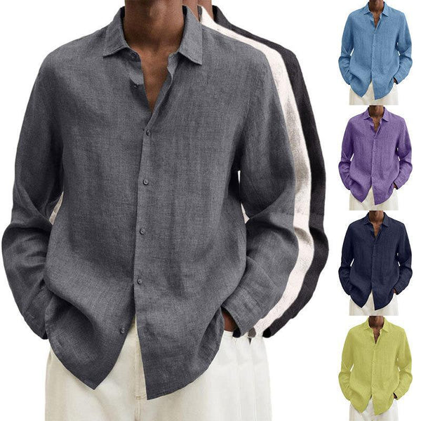 Camisa Cardigan Holgada con Solapa para Hombre - Botones Frontales