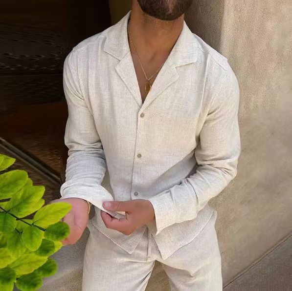 Traje Casual de Manga Larga con Solapa - Camisa y Pantalón Slim Fit para Hombre - Image 3