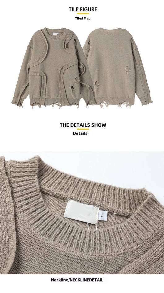 Suéter Retro Tejido Cuello Redondo con Flecos Sueltos Invierno - Image 8