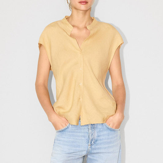 Blusa Lino Puro Cuello V Sin Mangas - Estilo Old Money Minimalista
