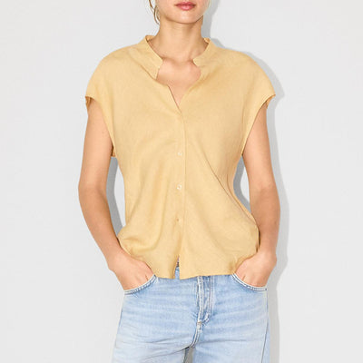 Blusa Lino Puro Cuello V Sin Mangas - Estilo Old Money Minimalista