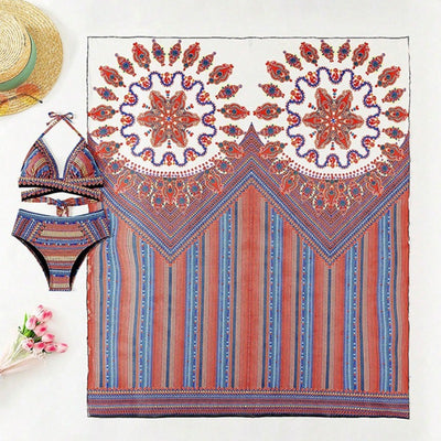 Traje de Baño Tres Piezas Cintura Alta con Blusa Sexy Escotada - Image 5