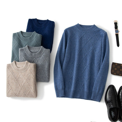 Suéter Cashmere Hombre Cuello Redondo Jacquard Elegante