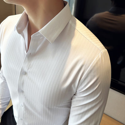 Camisa Hombre Manga Larga Rayas Oscuras Sin Costuras - Image 4