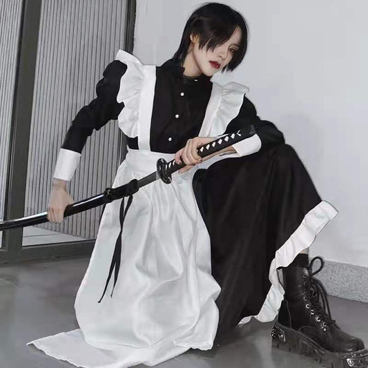 Vestido Uniforme Sirvienta Británica con Orejas de Gato y Detalle de Perlas