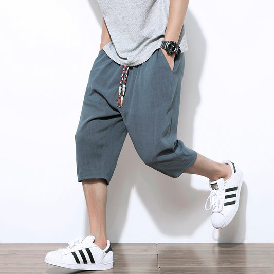 Pantalones Harem Cortos de Lino y Algodón para Hombre