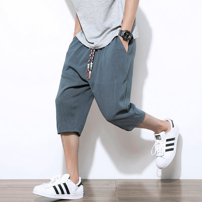 Pantalones Harem Cortos de Lino y Algodón para Hombre