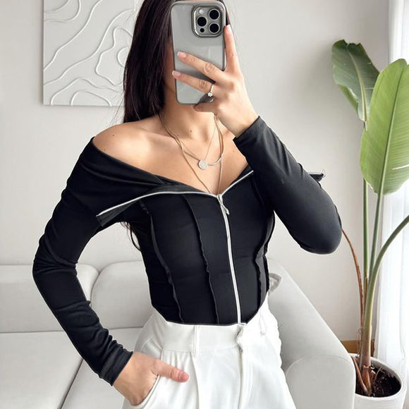 Blusa Ajustada de Manga Larga - Camiseta Clásica para Mujer