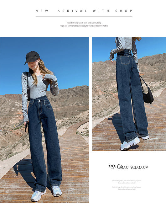 Pantalones Jeans Anchos de Talle Alto con Efecto Desgastado para Mujer - Image 11