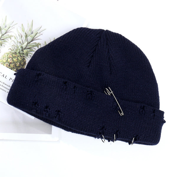 Gorro Tejido Hip Hop con Anillo Decorativo para Hombre y Mujer
