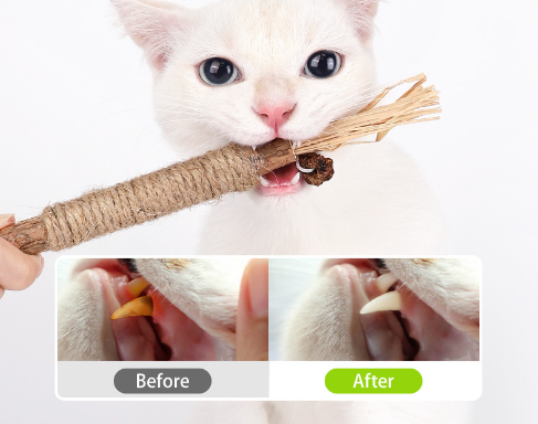 14cm natural wooden cat chew toy wrapped with cotton rope and raffia ends, designed for tooth cleaning. - Image 11
