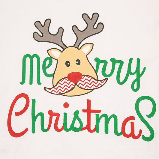 Family of four wearing matching white and green striped Christmas pajamas with reindeer and "Merry Christmas" text. - Image 5