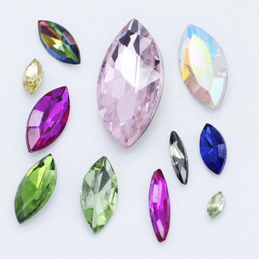 Diamante Suelto de Cristal Facetado Ojo de Caballo con Base Plateada
