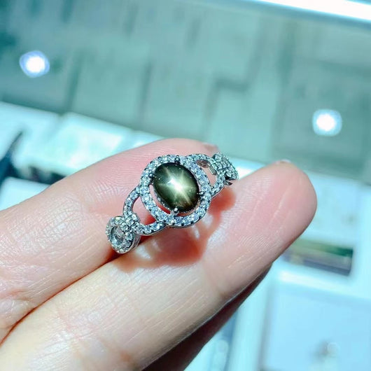 Anillo de Zafiro Estrella Natural para Mujer