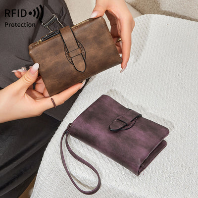 Cartera Mujer Cuero Suave RFID Protegida Compacta Colores Lisos
