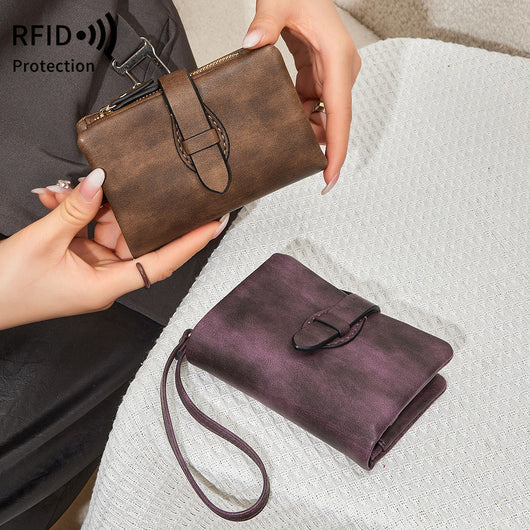 Cartera Mujer Cuero Suave RFID Protegida Compacta Colores Lisos