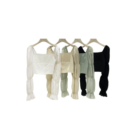 Blusa Corta Cuadros con Mangas Abullonadas Elásticas - Image 2