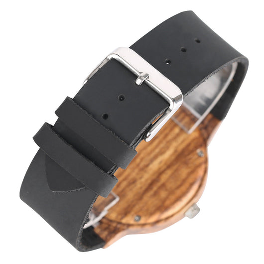 Reloj Casual de Madera para Hombre con Esfera de Hoja Tallada - Image 3