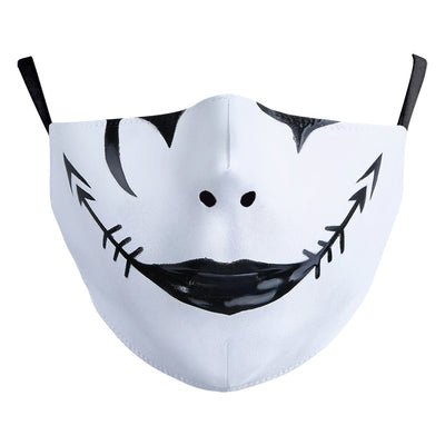 White ear hook dust mask with a black and white clown face design, featuring a wide stitched smile. - Image 13