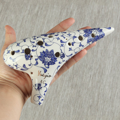 Ocarina de Cerámica Azul y Blanco - 12 Orificios en Do Alto - Image 9