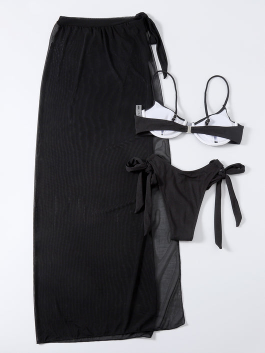 Conjunto de Bikini de Tres Piezas con Falda de Malla - Image 14
