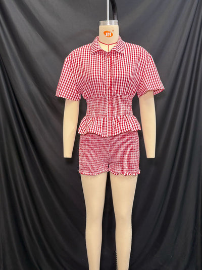 Conjunto de Camisa y Shorts a Cuadros Rojo y Blanco - Image 12