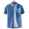Camisa Casual de Algodón Lavado para Hombre - Manga Corta Ligera Color Sólido
