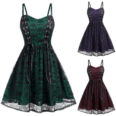 Vestido Suspender con Calavera y Cordones Sexy