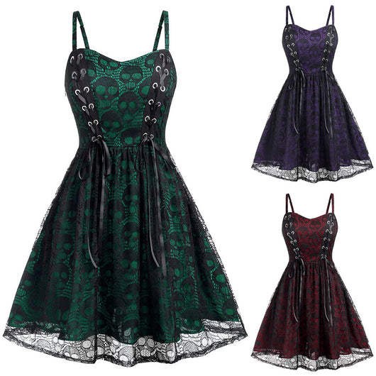 Vestido Suspender con Calavera y Cordones Sexy