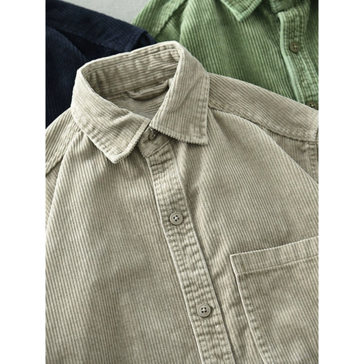 Camisa Casual de Pana Suelta Retro para Hombre - Image 3