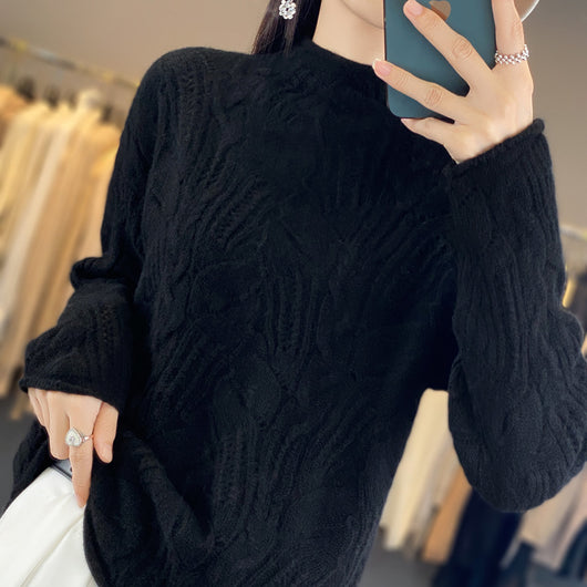 Suéter Hueco Cuello Alto Liso para Otoño e Invierno - Image 9