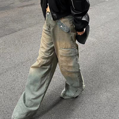 Jeans Sueltos Tiro Bajo Efecto Desgastado con Bolsillos y Costuras Decorativas - Image 10