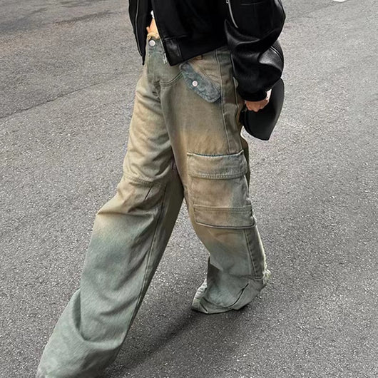 Jeans Sueltos Tiro Bajo Efecto Desgastado con Bolsillos y Costuras Decorativas - Image 10