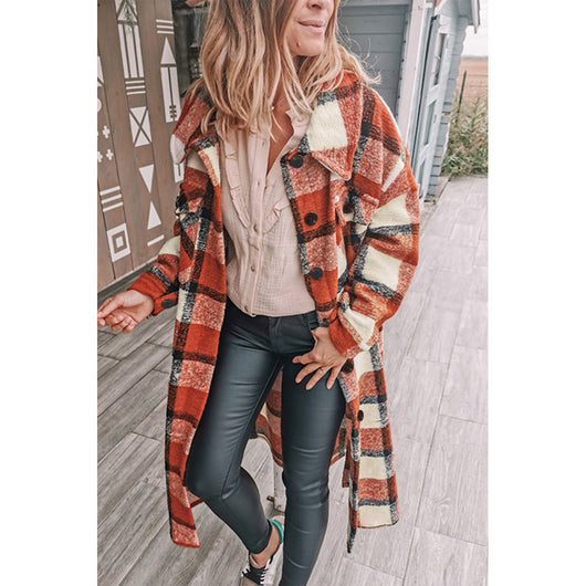 Cardigan Largo de Invierno con Estampado Cuadros para Mujer - Image 4