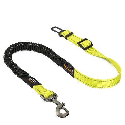 Red pet seat belt with reflective stitching, featuring a metal swivel clip and a black car seat belt buckle. - Image 34