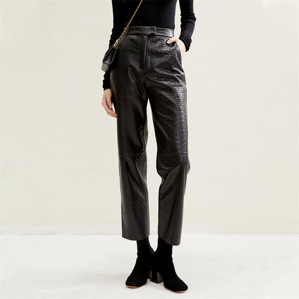 Pantalones Rectos de Ante Premium con Diseño en Relieve