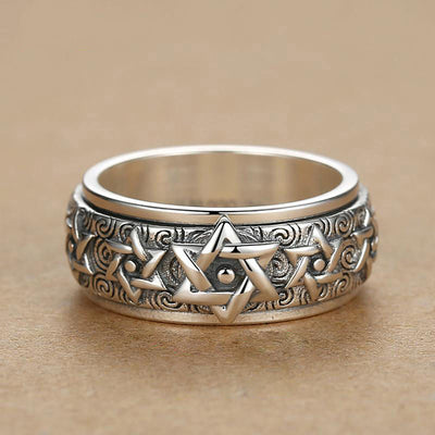 Anillo de Plata S925 Hexagrama Retro Ancho para Hombre - Image 5