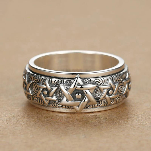 Anillo de Plata S925 Hexagrama Retro Ancho para Hombre - Image 5