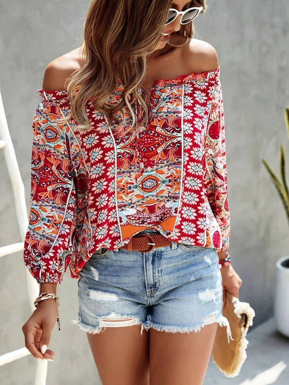 Blusa Floral con Volantes y Nudo Frontal para Mujer