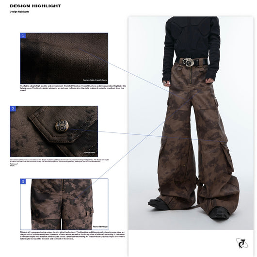 Pantalón de Trabajo Vintage Desgastado con Múltiples Bolsillos en Cuero - Image 8