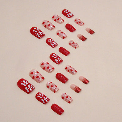 Uñas Postizas Navideñas con Brillo Rojo y Detalles de Amor - Image 3